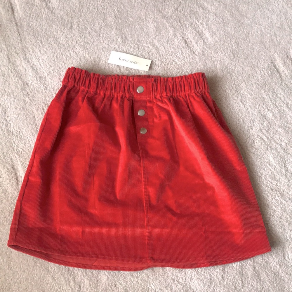 Red Corduroy Paper Bag High Waist Mini Skirt